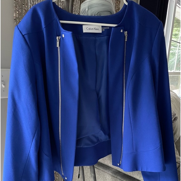 Calvin Klein cobalt blue collarless silver metal zipper blazer size 20 W - Picture 5 of 7